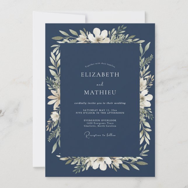 Navy Blue Dignified Formal Wedding Invitation (Front)