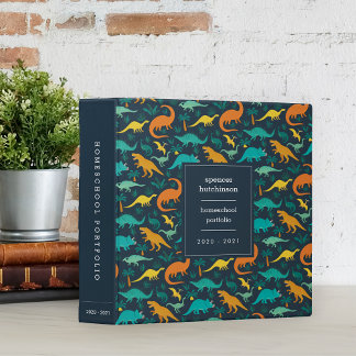 Navy Blue Dinosaur Pattern School or Homeschool 3 Ring Binder
