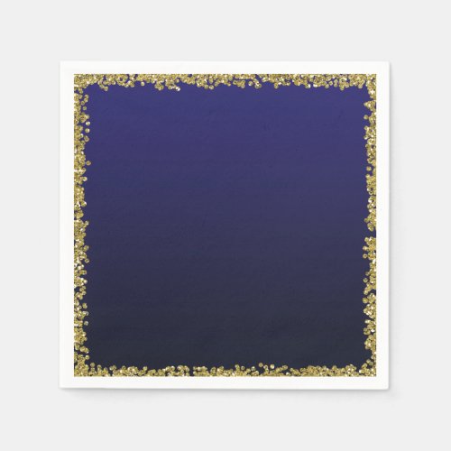 Navy Blue Dipped Gold Glitter Glam Sparkle Party Napkins