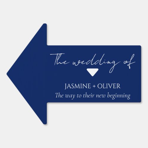 navy blue direction this way to wedding arrow sign