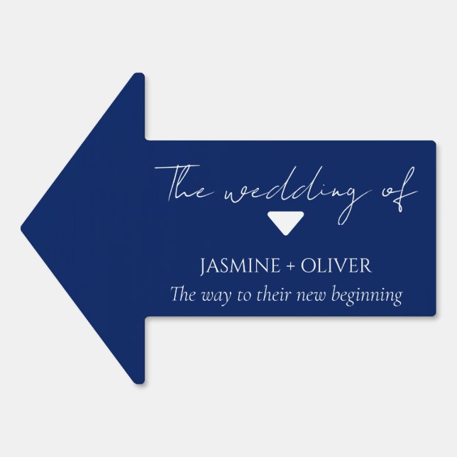 navy blue direction this way to wedding arrow sign (Front)