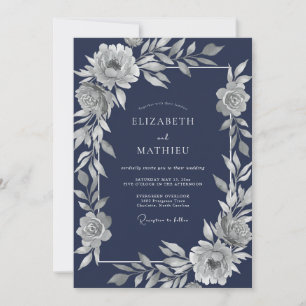 Navy Blue Distinguished Winter Wedding Invitation