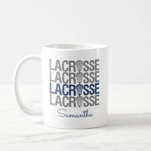 Navy Blue Distressed Lacrosse Word Coffee Mug