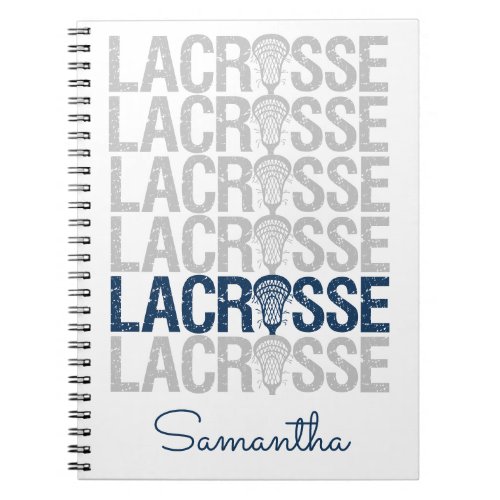 Navy Blue Distressed Lacrosse Word Notebook