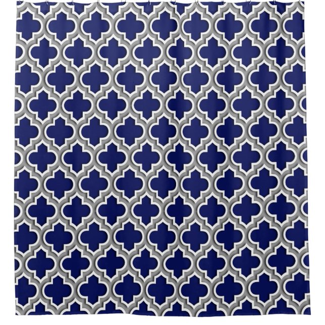 Navy Blue Dk Gray Wht Moroccan #5DS Pattern Shower Curtain (Front)