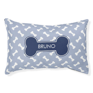 Navy Blue Dog Bone With Pet's Own Name Pet Bed
