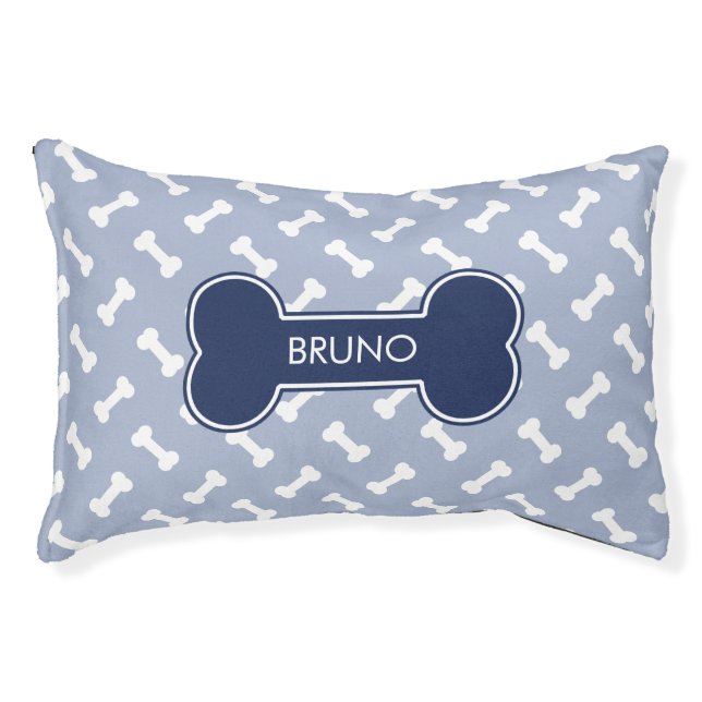 Navy Blue Dog Bone With Pet's Own Name Pet Bed (Front)