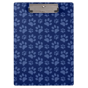 Navy blue dog paw print pattern clipboard