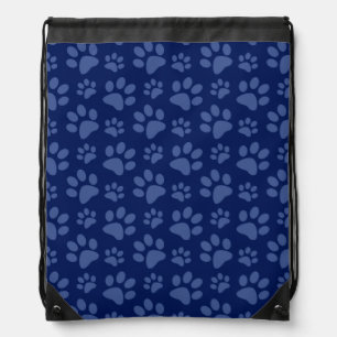Navy blue dog paw print pattern drawstring bag
