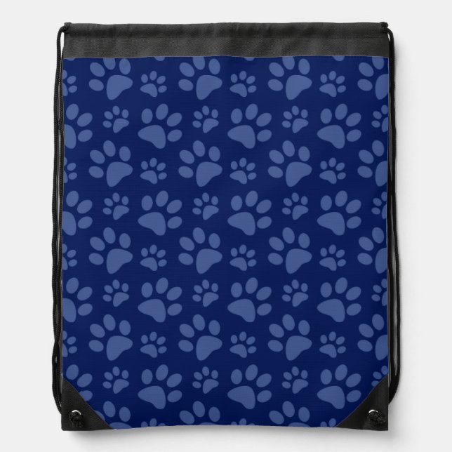 Navy blue dog paw print pattern drawstring bag (Front)