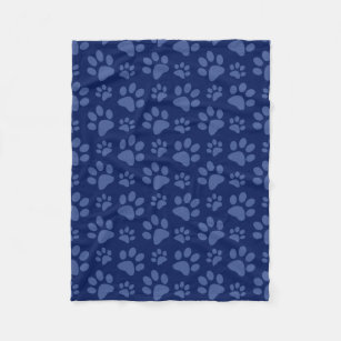 Navy blue dog paw print pattern fleece blanket