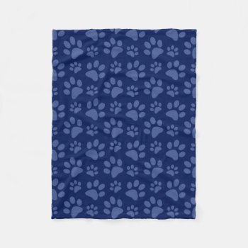 Navy Blue Dog Paw Print Pattern Fleece Blanket by Brothergravydesigns at Zazzle
