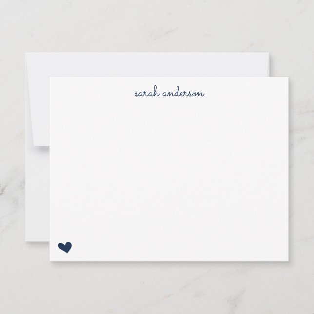 Navy Blue Doodle Heart Personalized Stationery Note Card (Front)