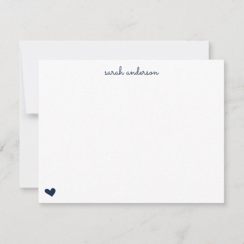 Navy Blue Doodle Heart Personalized Stationery Note Card