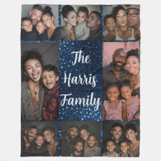 Navy Blue Dots Family Photo Collage Fleece Blanket