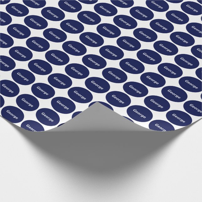 Navy Blue Dots Pattern On White With Name Wrapping Paper (Corner)