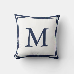 Navy Blue Double Border and Letter Throw Pillow