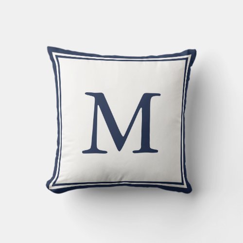 Navy Blue Double Border and Letter Throw Pillow