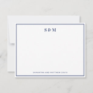 Navy Blue Double Border Elegant Classic Monogram Note Card