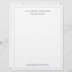 Navy Blue Double Border Simple Elegant Minimalist Letterhead