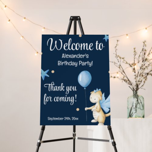 Navy Blue Dragon and Balloon Birthday Welcome Foam Board