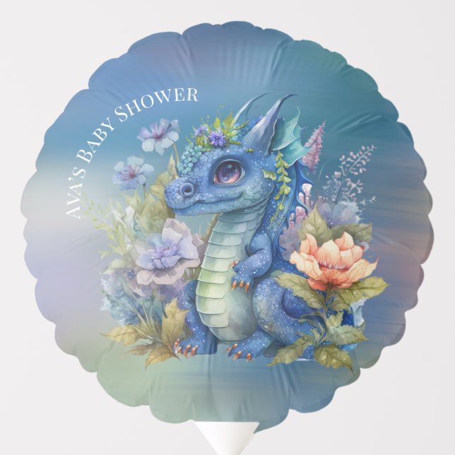 Navy Blue Dragon Boy Baby Shower Balloon (Front)