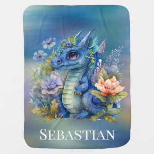 Navy Blue Dragon Boy Baby Shower Gift Blanket