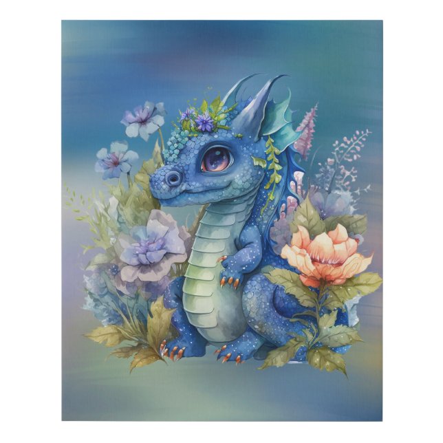 Navy Blue Dragon Boy Baby Shower Gift Faux Canvas Print (Front)