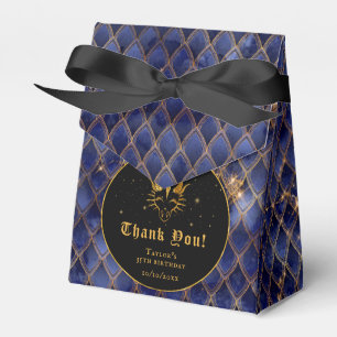 Navy Blue Dragon Scales Gold Birthday Thank You Favor Boxes