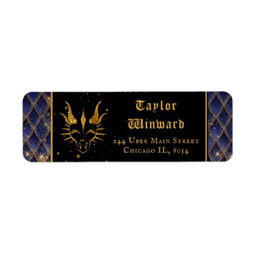 Navy Blue Dragon Scales Gold Faux Glitter Label