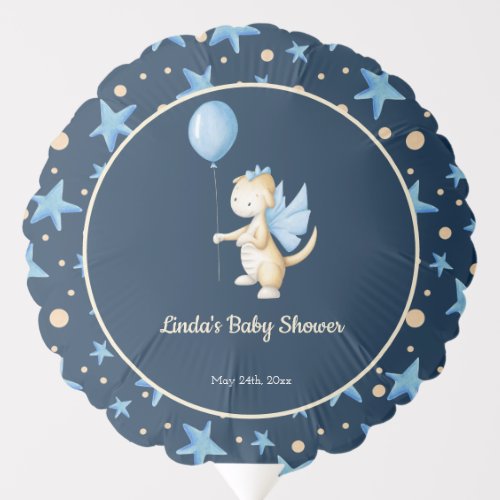 Navy Blue Dragon with Balloon Baby Shower Balloon