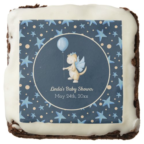 Navy Blue Dragon with Balloon Boy Baby Shower Brownie