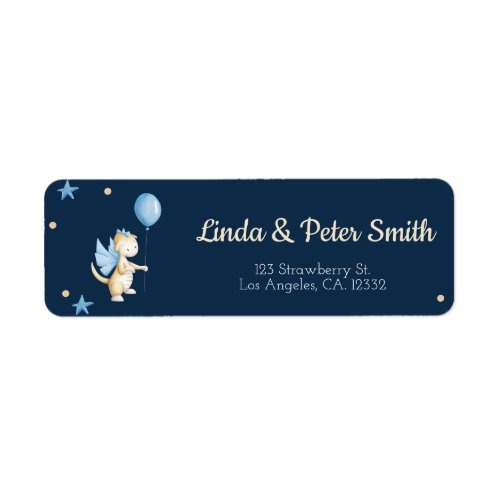 Navy Blue Dragon with Balloon Return Address Label