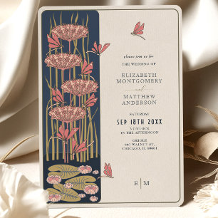 Navy Blue Dragonfly Belle Epoque Nouveau Wedding Invitation