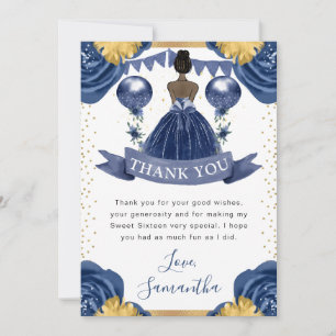 Navy Blue Dress Dark Skin Princess Sweet 16 Thank You Card