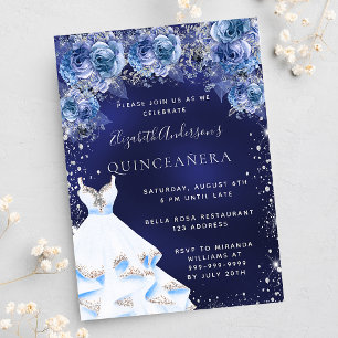 Navy blue dress florals Quinceanera Invitation