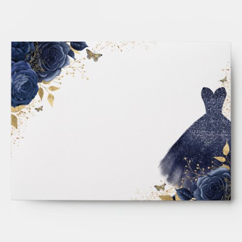 Navy Blue Dress  Flowers Sparkle All Occasion Envelope