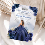 Navy Blue Dress Princess Silver Crown Quinceañera Invitation<br><div class="desc">EDITABLE Navy Blue Dress Princess Silver Crown Quinceañera Invitation
Elegant Dark Blue Blue Floral Silver Glitter Mis Quince Invitation
Quinceañera,  Mis Quince 15 Anos,  16th Birthday</div>
