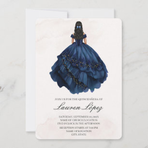 Navy Blue dress quinceañera Invitation