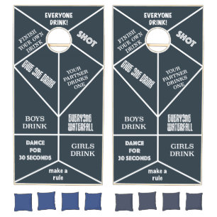 Navy blue Drinking Game Barnwood Cornhole Set