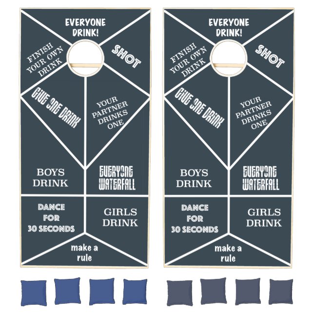 Navy blue Drinking Game Barnwood Cornhole Set (Set)
