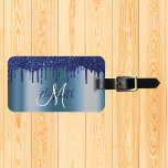 Navy Blue Drips Glitter Metal Monogram  Luggage Tag<br><div class="desc">This design may be personalized in the area provided by changing the photo and/or text. Or it can be customized by clicking Personalize this Template and then choosing the click to customize further option and delete or change the color of the background, add text, change the text color or style,...</div>