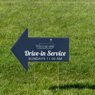 Navy Blue Drive-in Service Church With Logo Sign