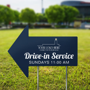 Navy Blue Drive-in Service Church With Logo Sign