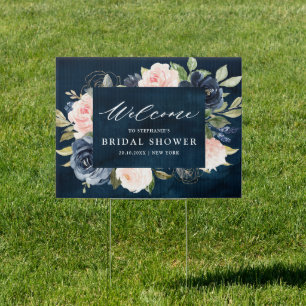 Navy Blue Dusty Blush Pink Bridal Shower Welcome Sign