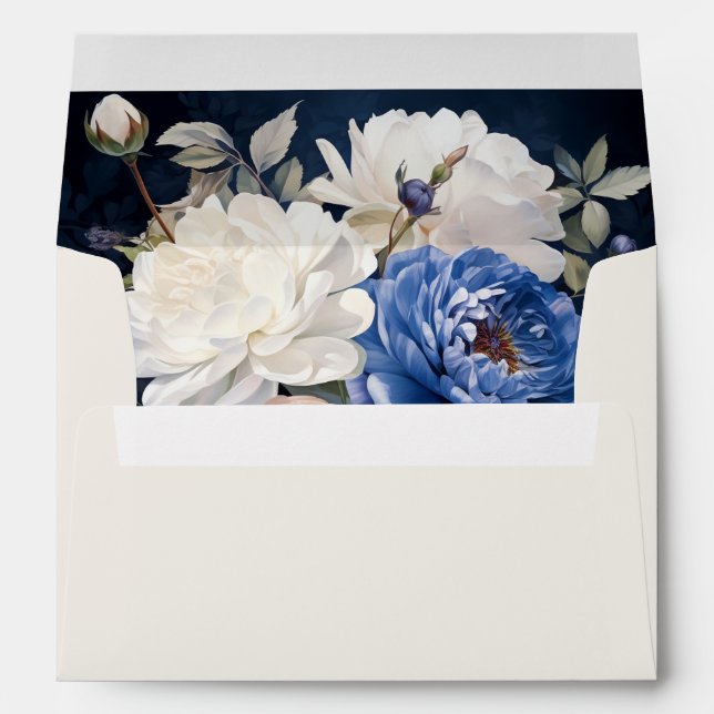 Navy Blue & Dusty Blush Pink Floral Wedding  Envelope (Back (Bottom))