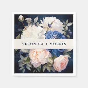 Navy Blue & Dusty Blush Pink Floral Wedding Napkins