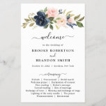 Navy Blue Dusty Blush Pink Floral Wedding Program<br><div class="desc">Dark navy blue blush pink floral wedding program featuring elegant bouquet of navy blue,  royal blue ,  white ,  blush rose and sage green eucalyptus leaves. Please contact me for any help in customization or if you need any other product with this design.</div>