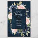 Navy Blue Dusty Blush Pink Floral Wedding Program<br><div class="desc">Dark navy blue blush pink floral wedding program featuring elegant bouquet of navy blue,  royal blue ,  white ,  blush rose and sage green eucalyptus leaves. Please contact me for any help in customization or if you need any other product with this design.</div>