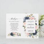 Navy Blue Dusty Blush Pink Floral Wedding Program<br><div class="desc">Dark navy blue blush pink floral wedding program featuring elegant bouquet of navy blue,  royal blue ,  white ,  blush rose and sage green eucalyptus leaves. Please contact me for any help in customization or if you need any other product with this design.</div>